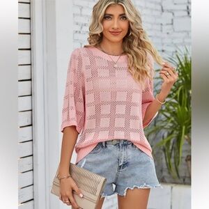 Ribbed Trim Round Neck Knit sweater top. NWOT